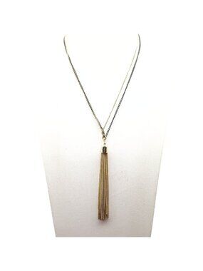 Gold & Black Chain Necklace with Golden Tassel Pendant Long Statement Jewelry